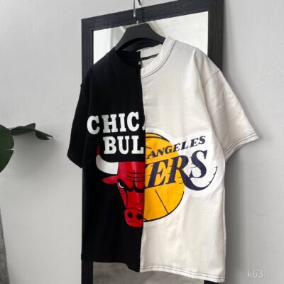 Чоловіча Бавовняна Чорно-Біла Футболка Вільного Крою Chicago Bulls