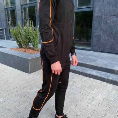 Чоловічий Чорний Спортивний Костюм із Помаранчевим Кантом - Кофта на Блискавці + Штани Джогери