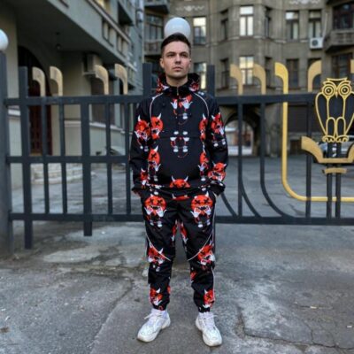 Чоловічий Костюм Чорний з Принтами "Devil Smile" - Плащівка( АНОРАК + ШТАНИ)