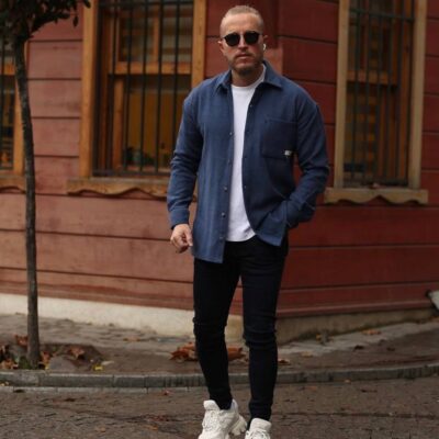 Чоловіча Сорочка Тепла Синя - Байкова Темна Однотонна Оверсайз
