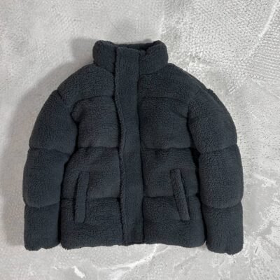 Чоловіча Зимова Куртка Сіра Плюшева - М'яка Баранчик Однотонна Комір Стійка
