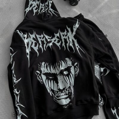 Чоловічий Костюм Чорний Теплий - Зимній на Флісі з Принтом "Anime" (ХУДІ + ШТАНИ)