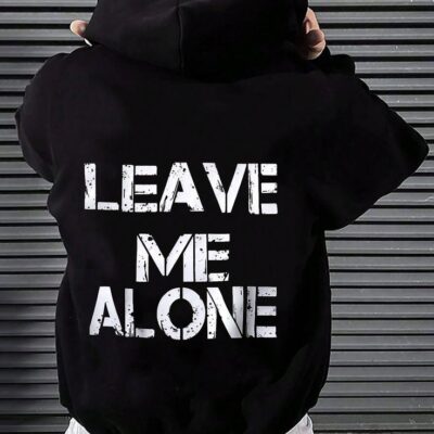 Чоловіче Худі Чорне на Флісі - Тепле Оверсайз з Принтом на Спині "Leave Me Alone"