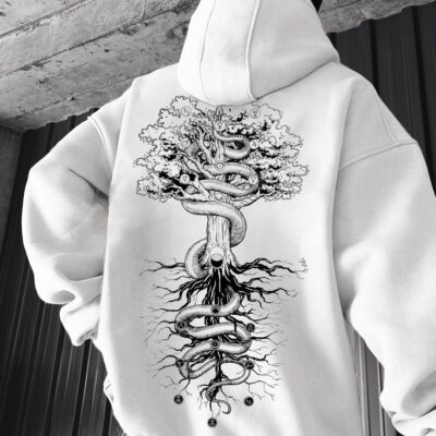 Чоловіче Худі Біле - Оверсайз з Принтом на Спині "Tree"