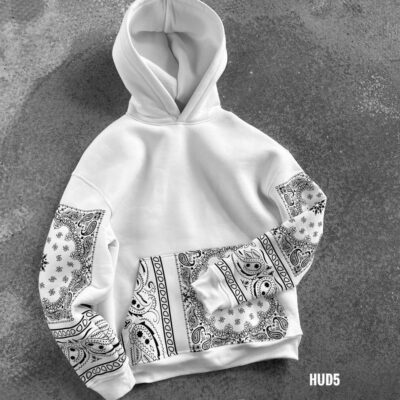 Чоловіче Худі Біле Оверсайз з Принтами "Bandana"