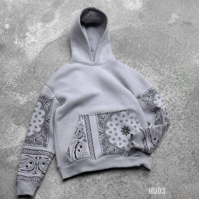 Чоловіче Худі Сіре Оверсайз з Принтами "Bandana"