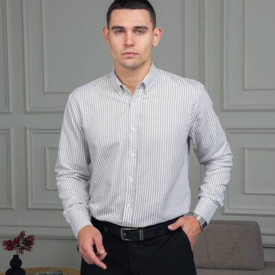 Чоловіча Класична Сорочка Біла - Бавовняна у Смужку