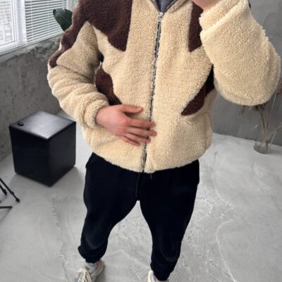 Чоловічий Бомбер Бежевий Плюшевий - М'який Teddy Куртка Баранчик