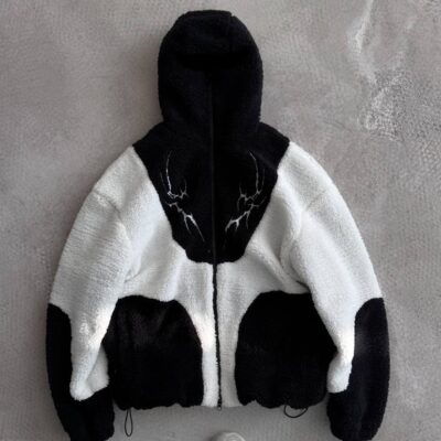 Чоловічий Бомбер з Балаклавою Плюшевий Чорний Білий - М'який Куртка Teddy Баранчик