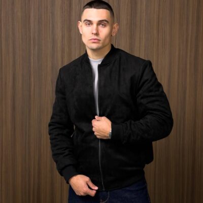 Чоловічий Замшевий Бомбер Чорний Класичний (Великі Розміри)