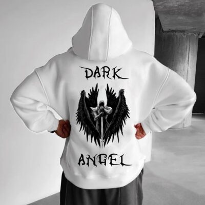 Чоловіче Худі Біле Оверсайз - з Принтом на Спині "Dark Angel"