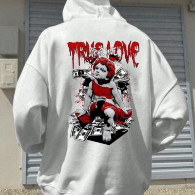 Чоловіче Худі Біле Оверсайз - з Принтом на Спині "True Love"