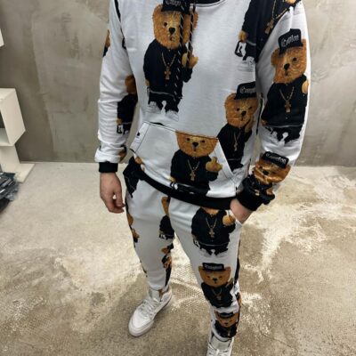 Чоловічий Костюм Білий - Оверсайз з Принтами "Teddy Bear" (ХУДІ + ШТАНИ)