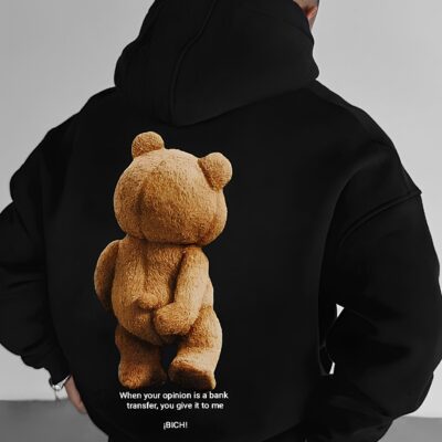 Чоловіче Худі Чорний Оверсайз - з Принтом на Спині " Teddy Bear"