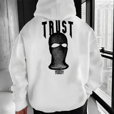 Чоловіче Худі Біле - Оверсайз з Принтом на Спині "Bandana Trust Nobody"