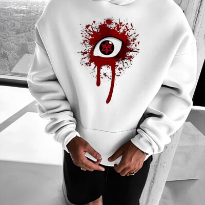 Чоловіче Худі Біле - Оверсайз з Принтом "Red Eye"