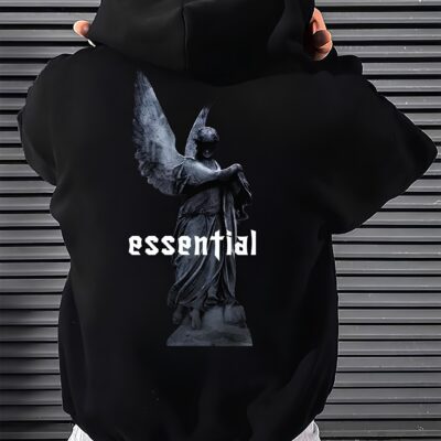 Чоловіче Худі Чорний - Оверсайз з Принтом на Спині "Essential"