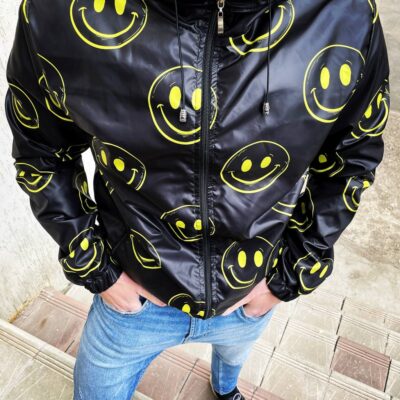 Чоловіча Куртка Вітровка Чорна - Демісезонна з Принтами "Smile"
