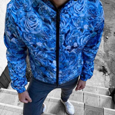 Чоловіча Куртка Вітровка Блакитна - Демісезонна з Принтами " Roses"