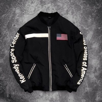 Чоловічий Бомбер Чорний "USA" Reflective - Куртка на Манжетах