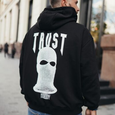Чоловіче Худі Чорний - Оверсайз з Принтом на Спині "Trust"