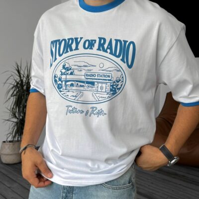 Чоловіча Футболка Біла - Оверсайз з Принтом "Story Of Radio"