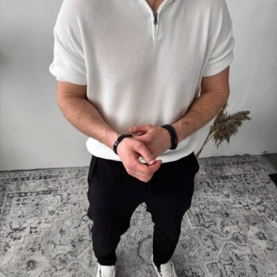 Чоловіча Теніска Біла Класична - Поло Футболка В'язана на Блискавці
