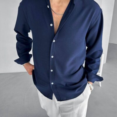 Чоловіча Сорочка Класична Синя Button-Down - Повсякденна Однотонна Темна