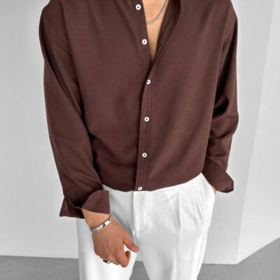 Чоловіча Сорочка Класична Коричнева Button-Down - Повсякденна Однотонна