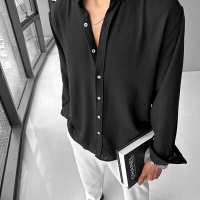 Чоловіча Сорочка Класична Чорна Button-Down - Легка Повсякденна Однотонна