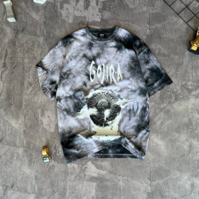 Чоловіча Футболка Біла - Чорна Оверсайз Тай-Дай з Принтом "Gojira"