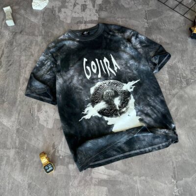 Чоловіча Футболка Чорна - Біла Оверсайз Тай-Дай з Принтом "Gojira"