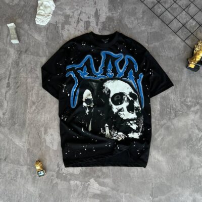 Чоловіча Футболка Чорна - Оверсайз з Принтом "Scull"