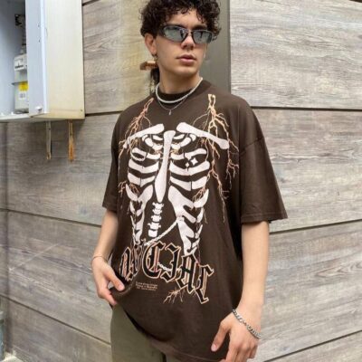Чоловіча Футболка Коричнева - Оверсайз з Принтом "Skeleton"