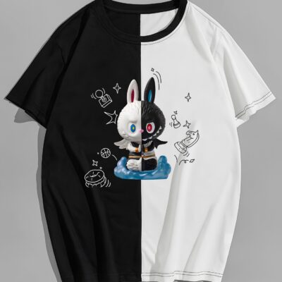 Чоловіча Футболка Оверсайз Чорна - Біла Бавовняна Вільна з Принтом "Bunny"