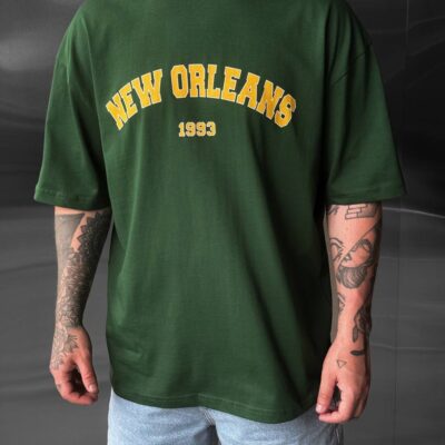 Чоловіча Зелена Футболка Оверсайз з Написом "New Orleans"