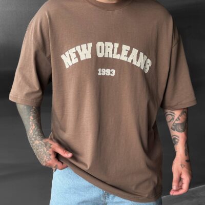 Чоловіча Коричнева Футболка Оверсайз з Написом "New Orleans"