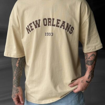 Чоловіча Бежева Футболка Оверсайз з Написом "New Orleans"