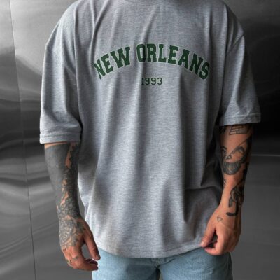 Чоловіча Сіра Футболка Оверсайз з Написом "New Orleans"