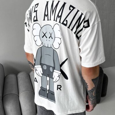 Чоловіча Біла Футболка Оверсайз с Принтом на Спині "Kaws"