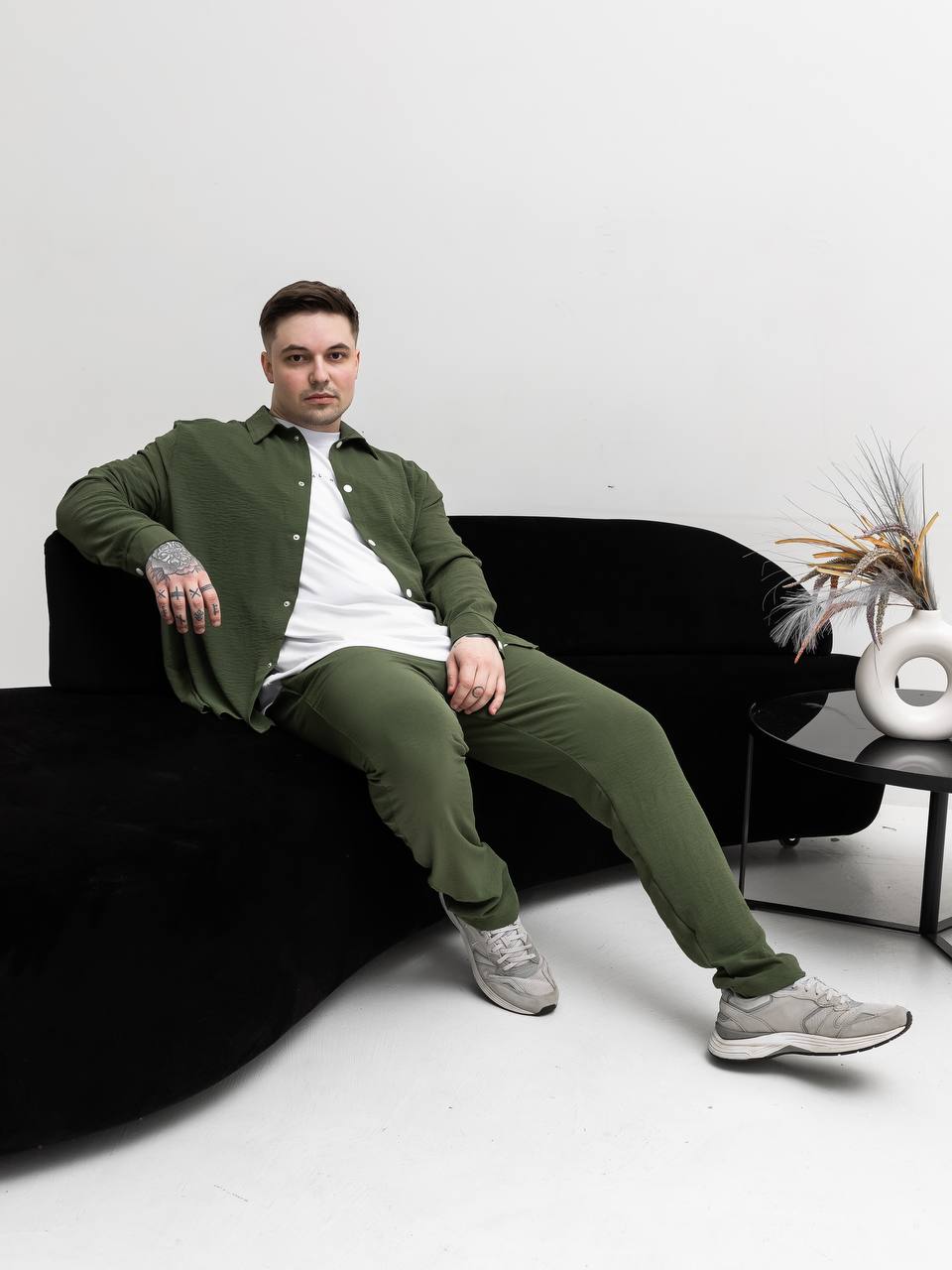 Чоловічий Легкий Літній Зелений Костюм Вільного Крою (Сорочка + Штани)