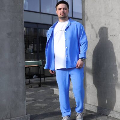 Чоловічий Легкий Літній Блакитний Костюм Вільного Крою (Сорочка + Штани)