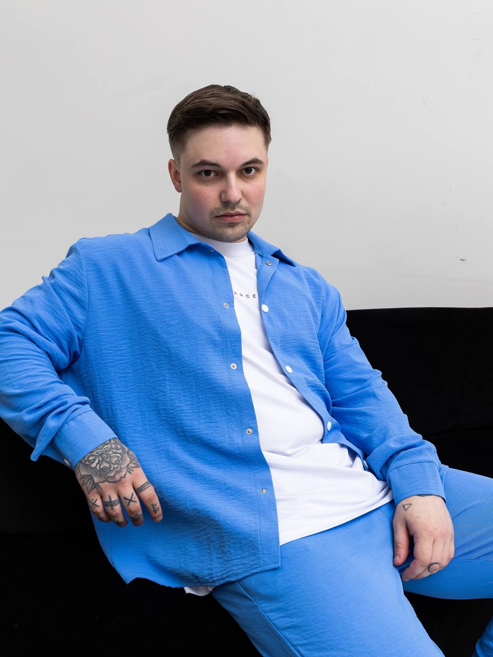 Чоловічий Легкий Літній Блакитний Костюм Вільного Крою (Сорочка + Штани)