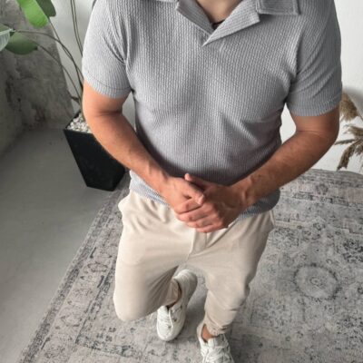 Чоловіча Базова Сіра Футболка в Рубчик з Коміром Поло