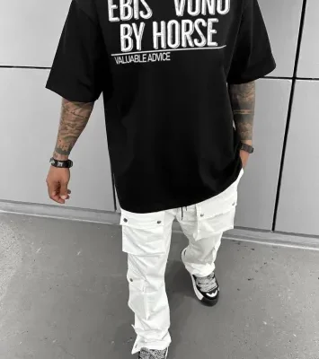 Чоловіча Чорна Футболка Оверсайз з Мерчем Написом "By Horse"
