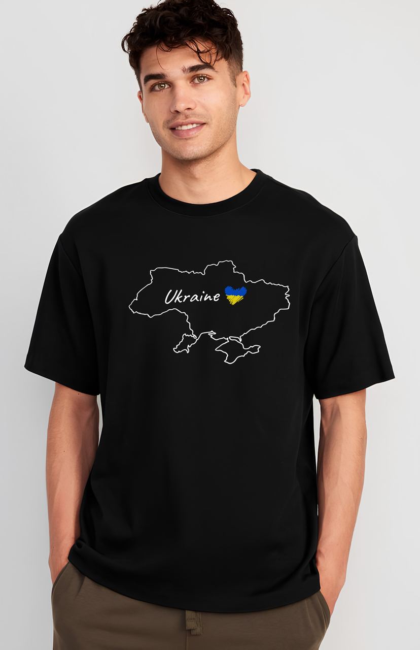 Чоловіча Чорна Футболка Оверсайз з Мерчем Ukraine