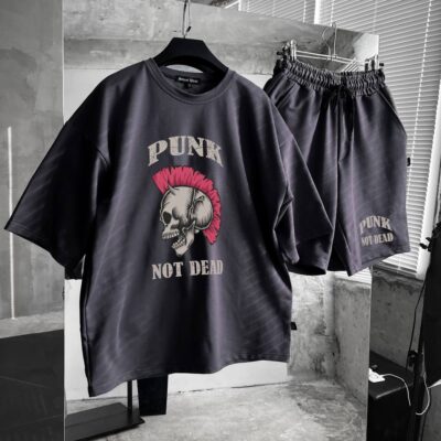 Чоловічий Базовий Літній Графітовий Комплект Футболка Шорти з Принтом "Punk Not Dead"
