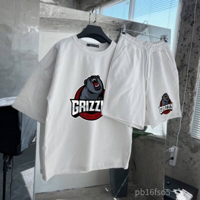 Чоловічий Базовий Літній Білий Костюм "Grizzly" (Футболка + Шорти)