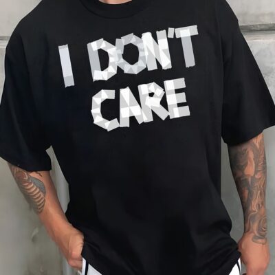 Чоловіча Об'ємна Чорна Футболка Оверсайз з Надписом "I Don't Care"