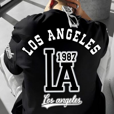 Чоловіча Об'ємна Чорна Футболка Оверсайз з Принтом на Спині "Los Angeles"